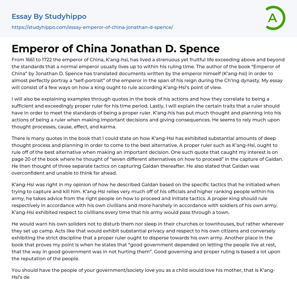 Emperor of China Jonathan D. Spence Essay Example