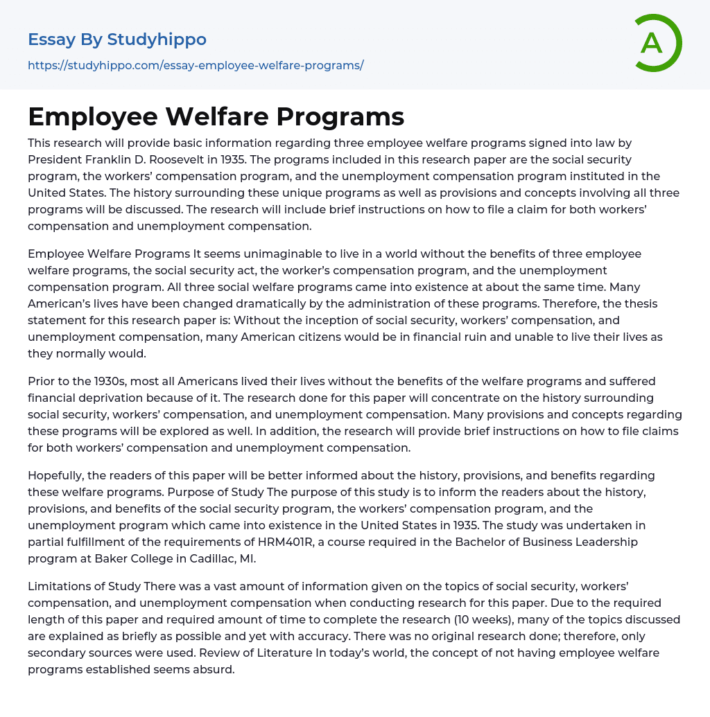 Employee Welfare Programs Essay Example
