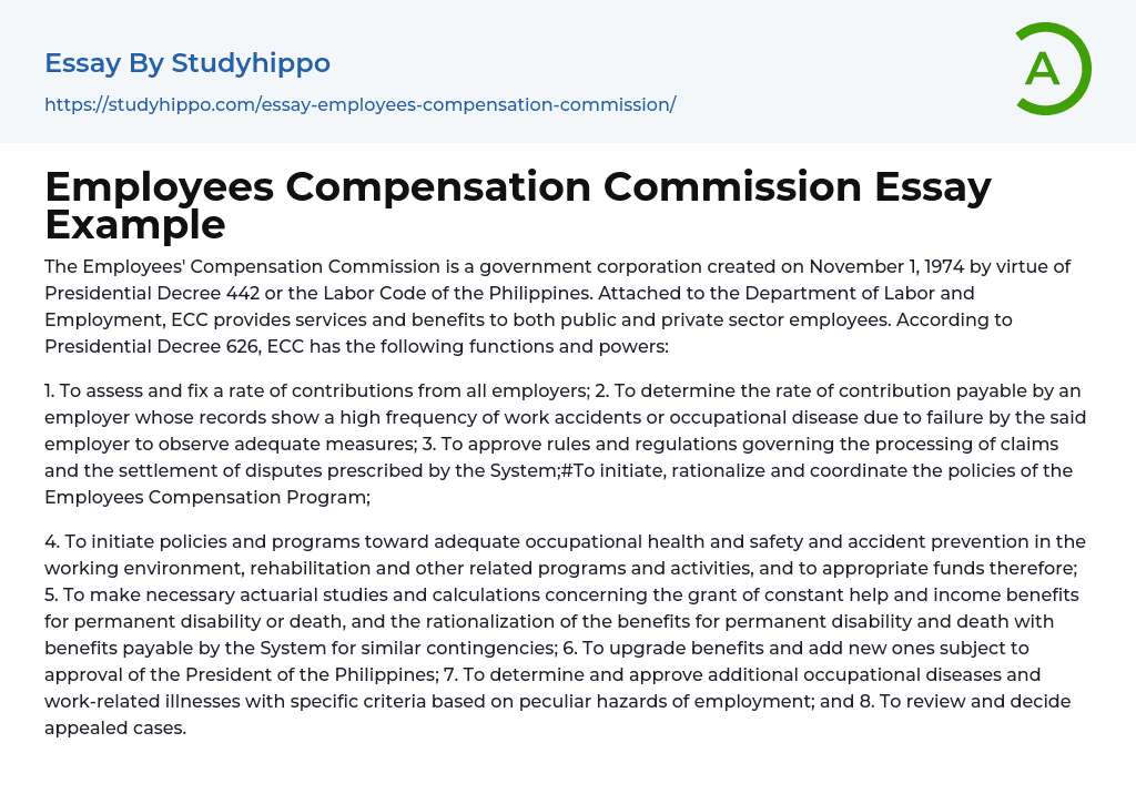 Employees Compensation Commission Essay Example
