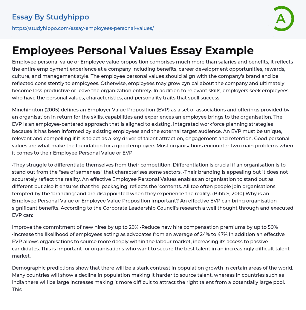 Employees Personal Values Essay Example