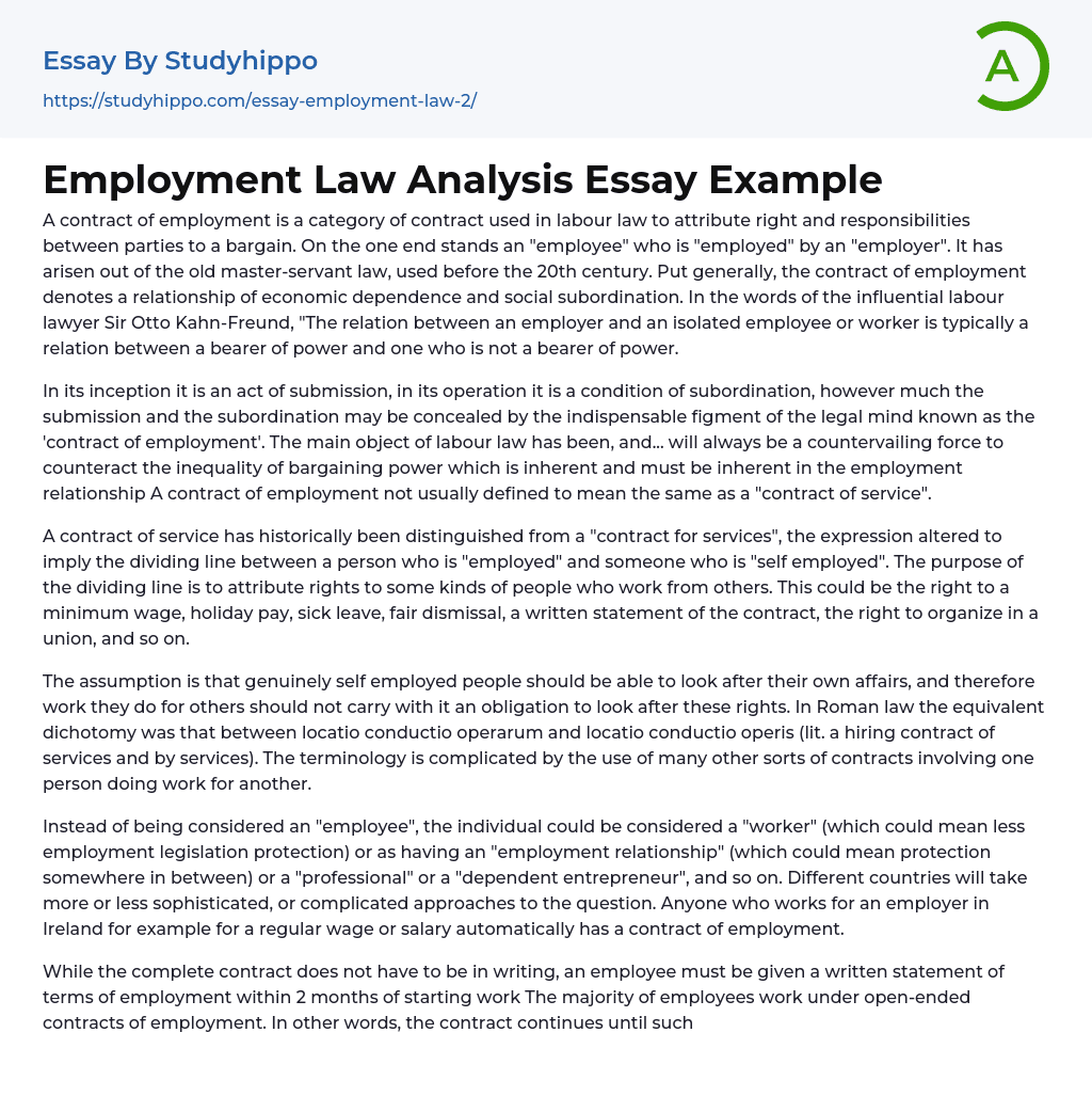 Employment Law Analysis Essay Example