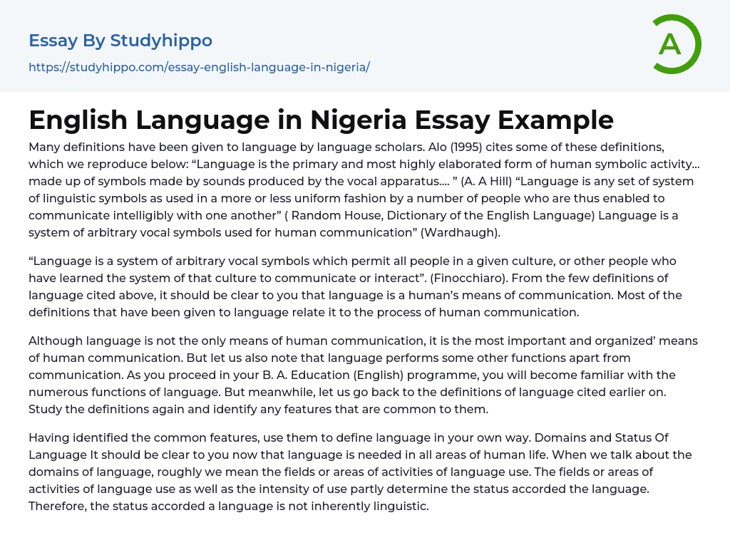 English Language in Nigeria Essay Example