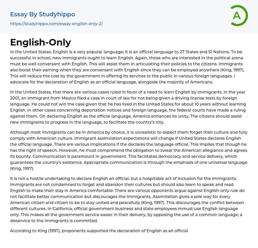 English-Only Essay Example