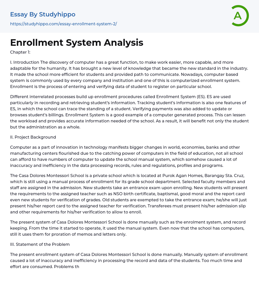 Enrollment System Analysis Essay Example