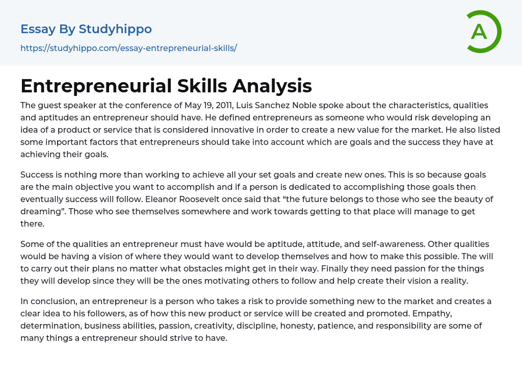 Entrepreneurial Skills Analysis Essay Example