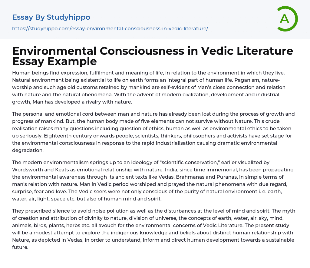 Environmental Consciousness in Vedic Literature Essay Example