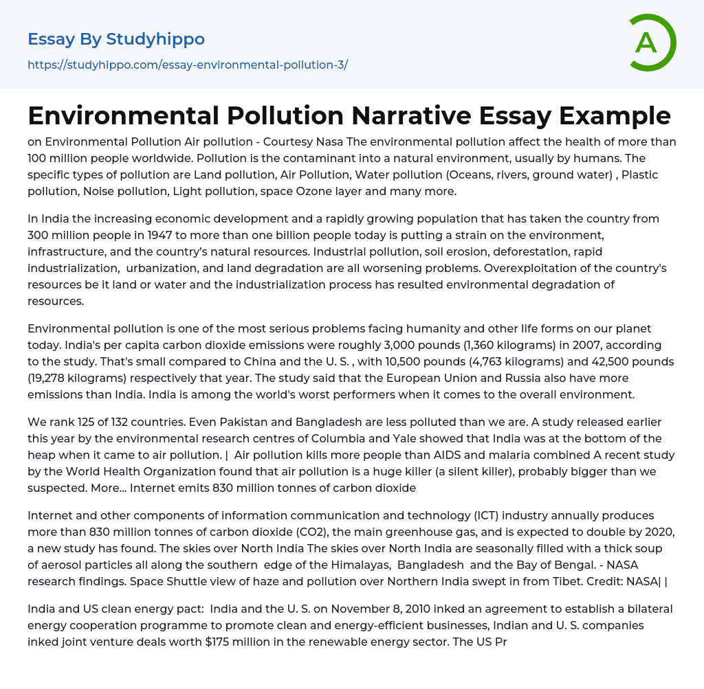 introduction of an essay about pollution