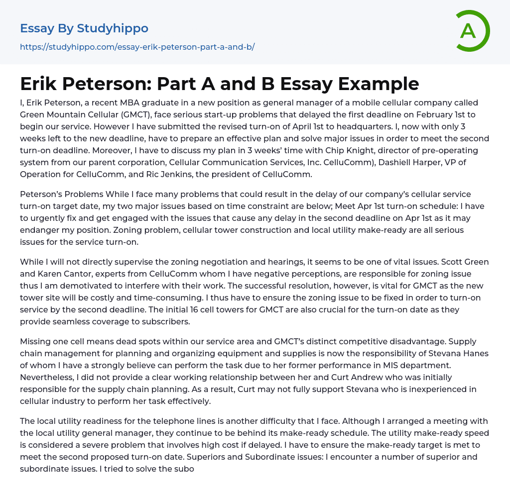 Erik Peterson: Part A and B Essay Example