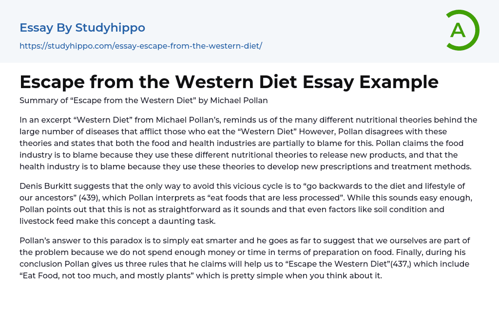 Escape from the Western Diet Essay Example