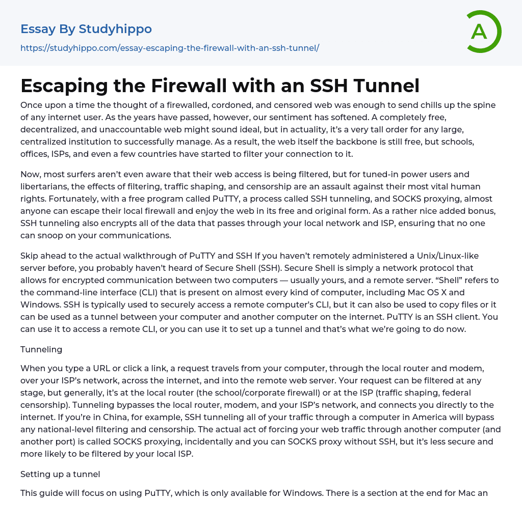 Escaping the Firewall with an SSH Tunnel Essay Example