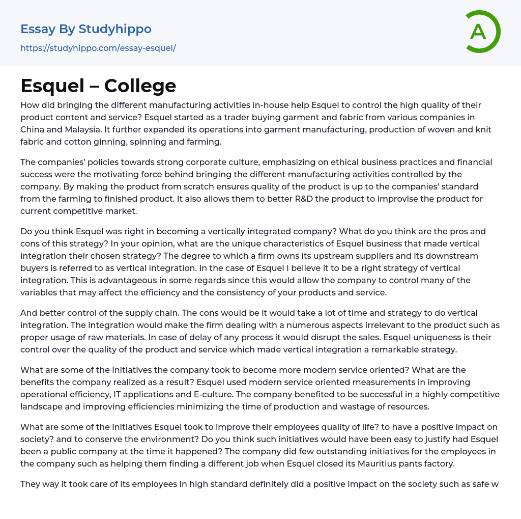 Esquel – College Essay Example