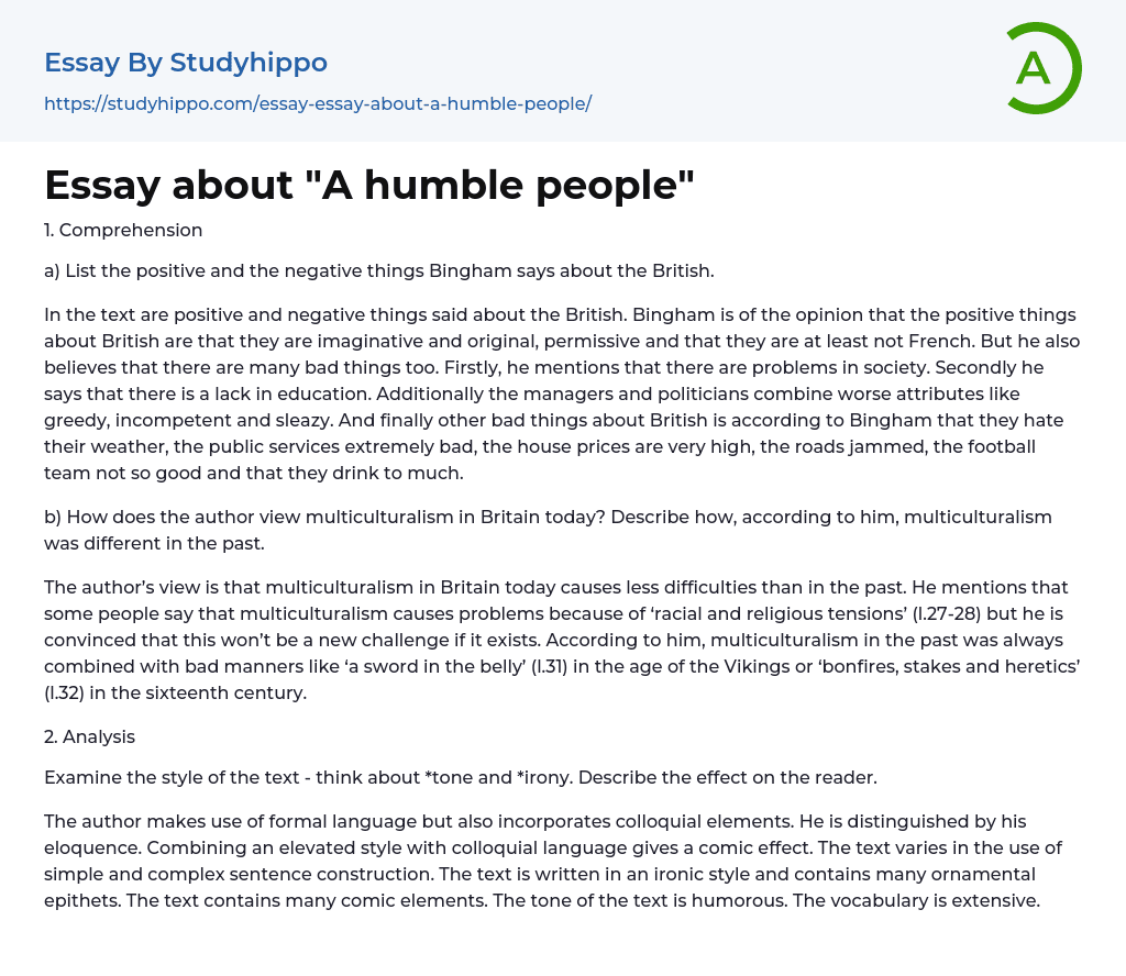 Essay about “A humble people”