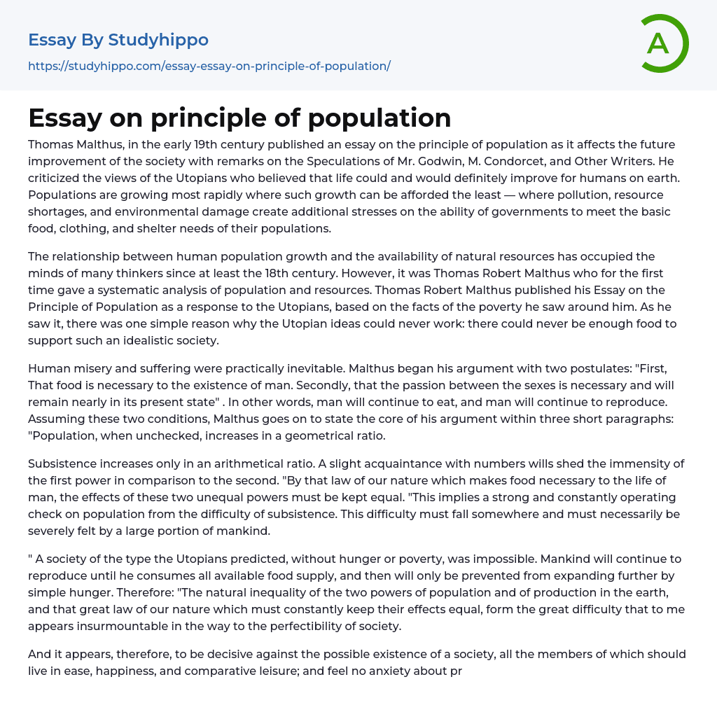 Essay on principle of population