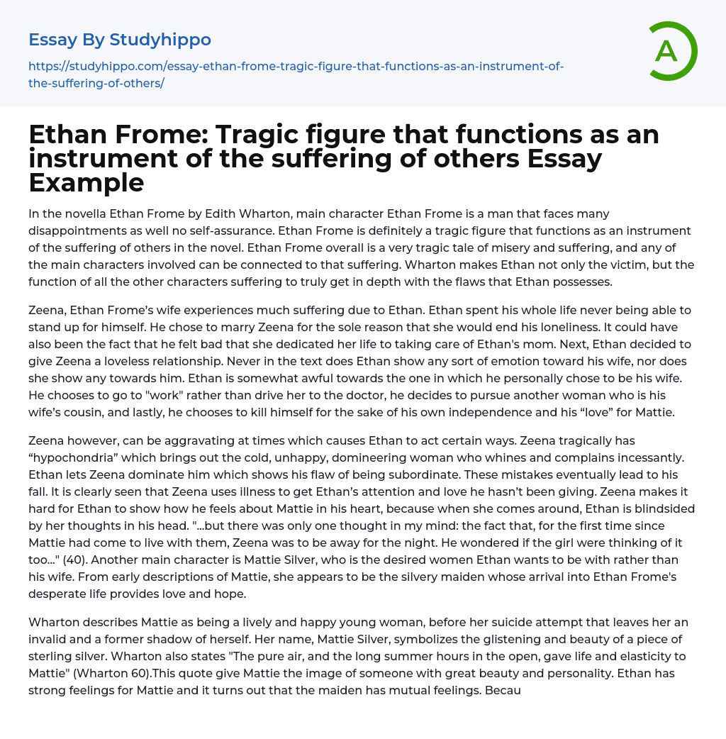 Ethan Frome: Tragic figure that functions as an instrument of the suffering of others Essay Example