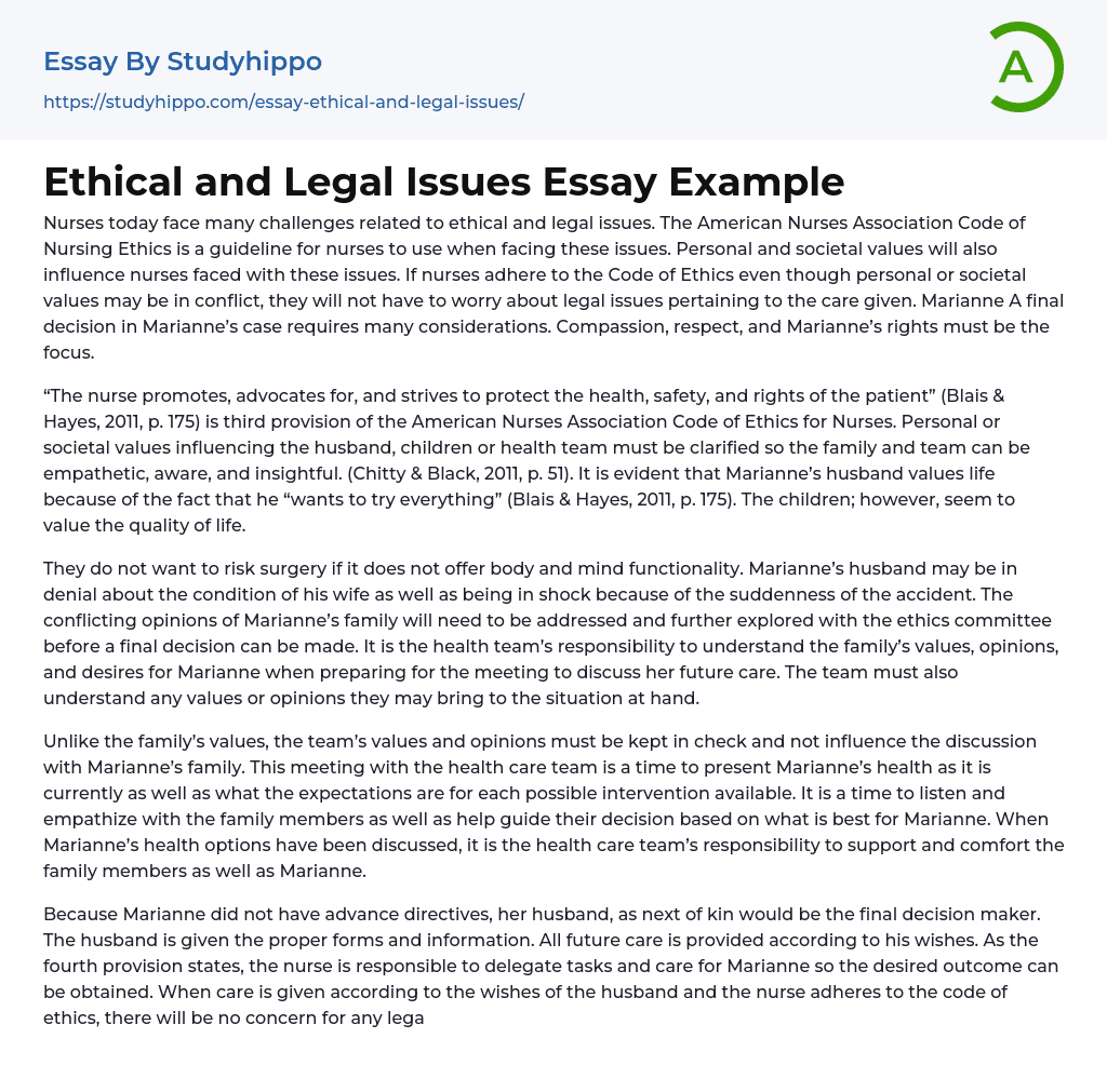 Ethical and Legal Issues Essay Example