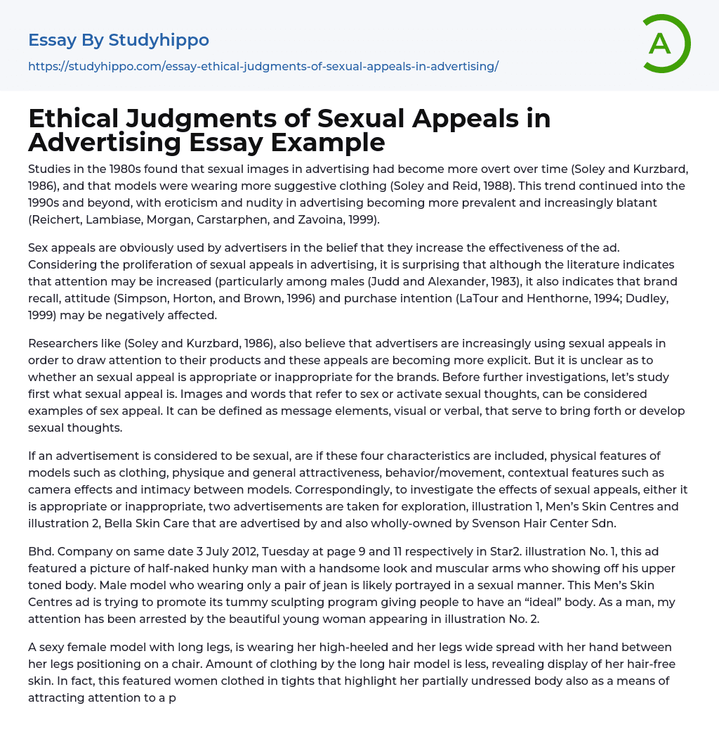 Ethical Judgments of Sexual Appeals in Advertising Essay Example