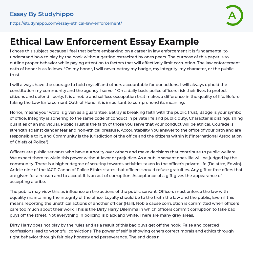 Ethical Law Enforcement Essay Example