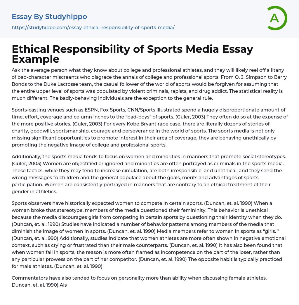 Ethical Responsibility of Sports Media Essay Example