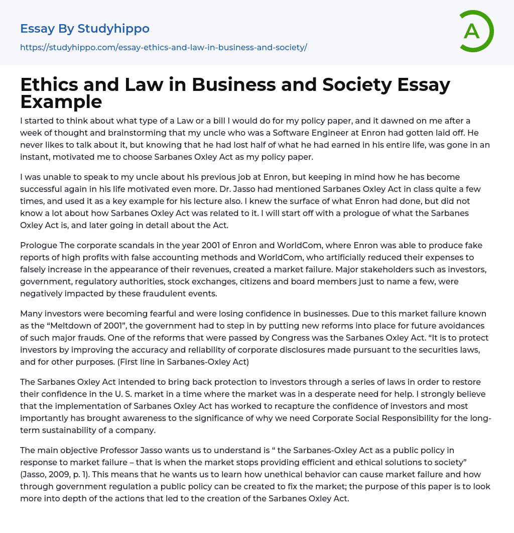 business ethics and society essay