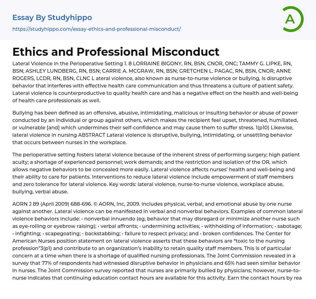 Ethics and Professional Misconduct Essay Example