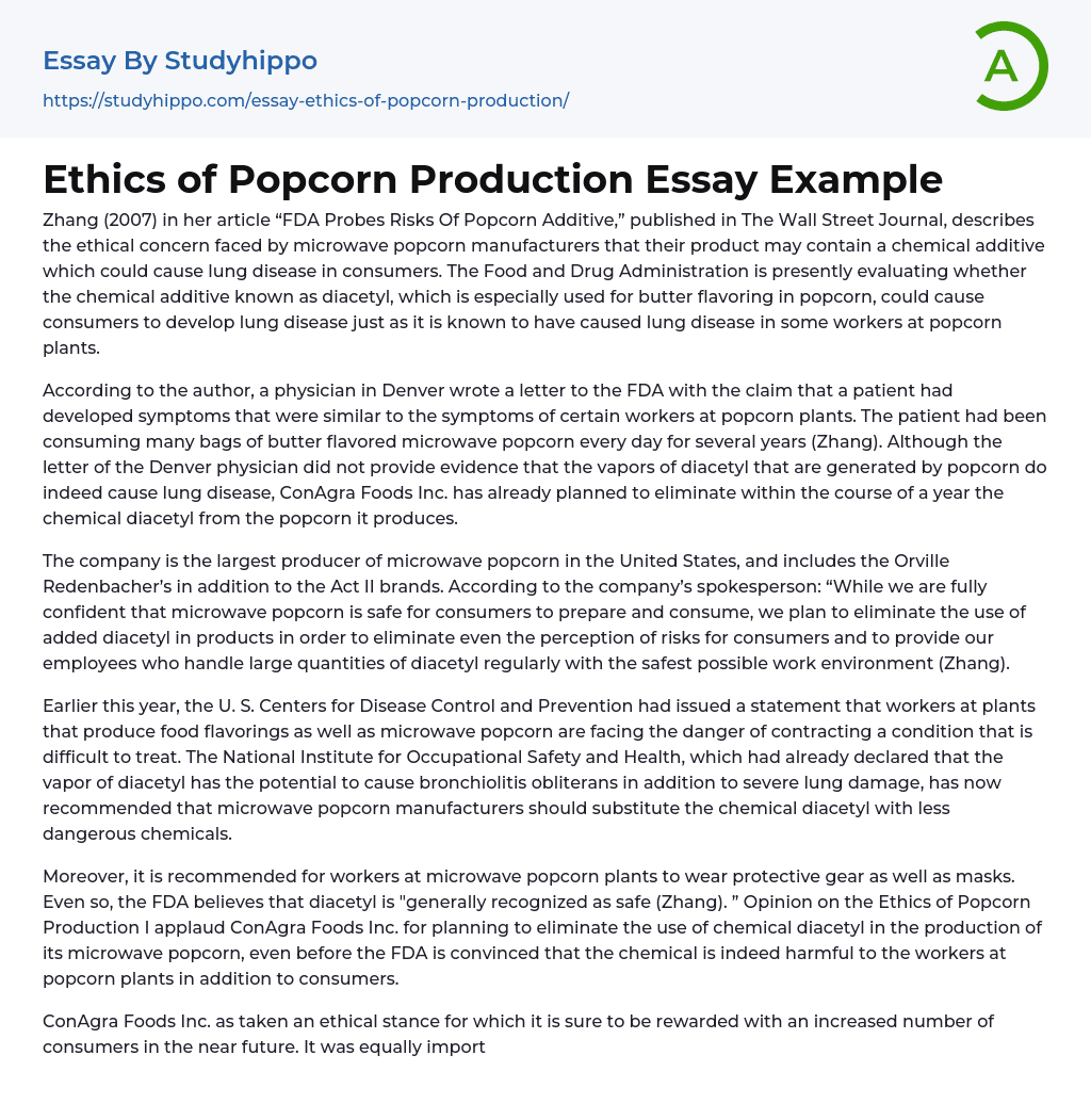 Ethics of Popcorn Production Essay Example