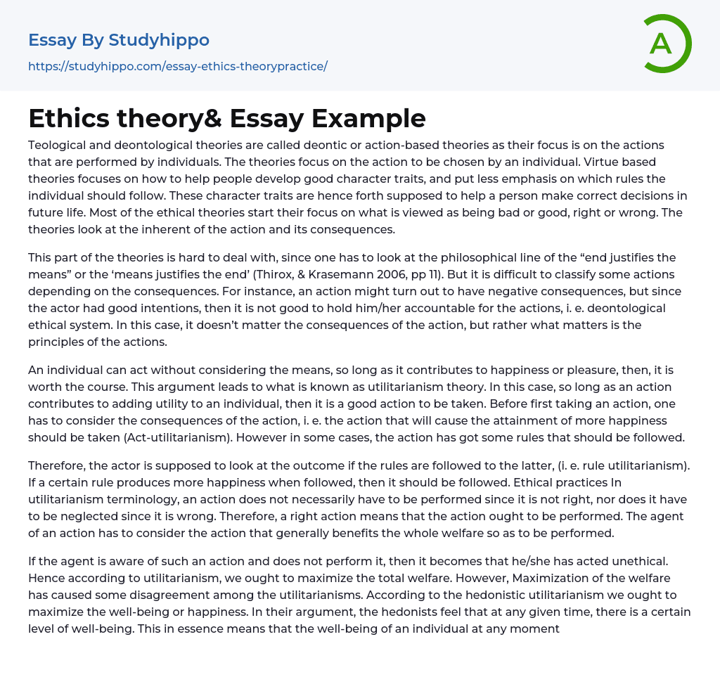 Ethics theory&amp Essay Example