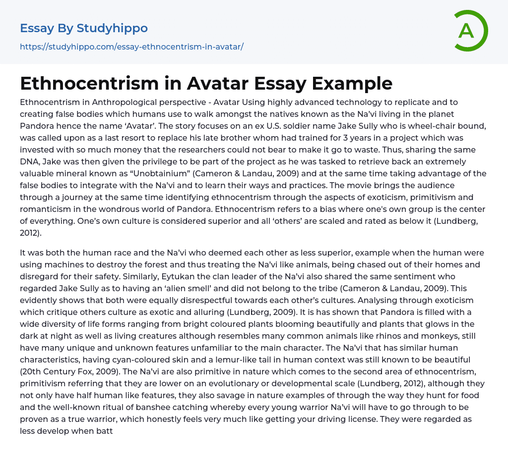 Ethnocentrism in Avatar Essay Example