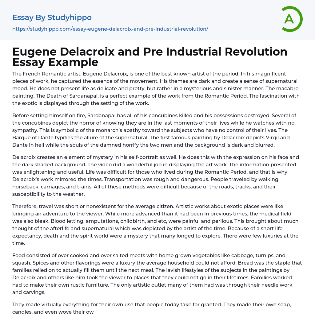 Eugene Delacroix and Pre Industrial Revolution Essay Example
