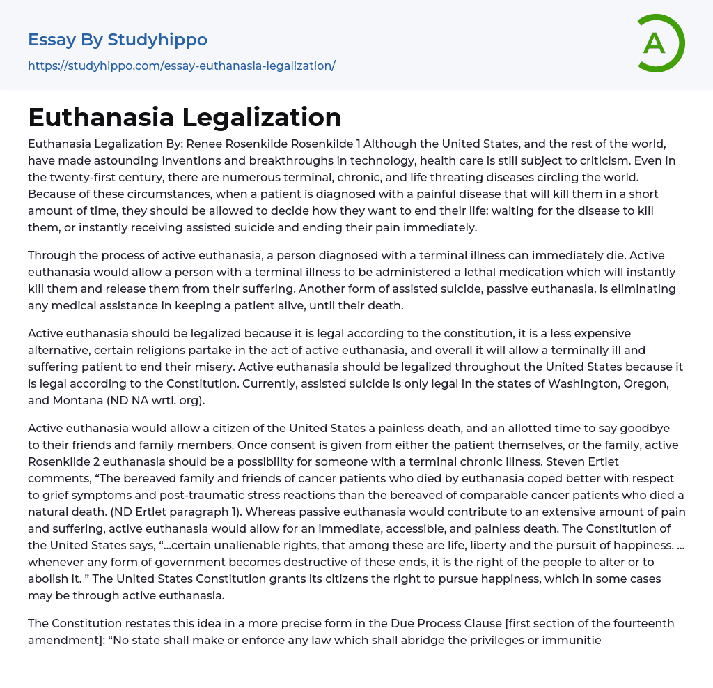 euthanasia legalization essay