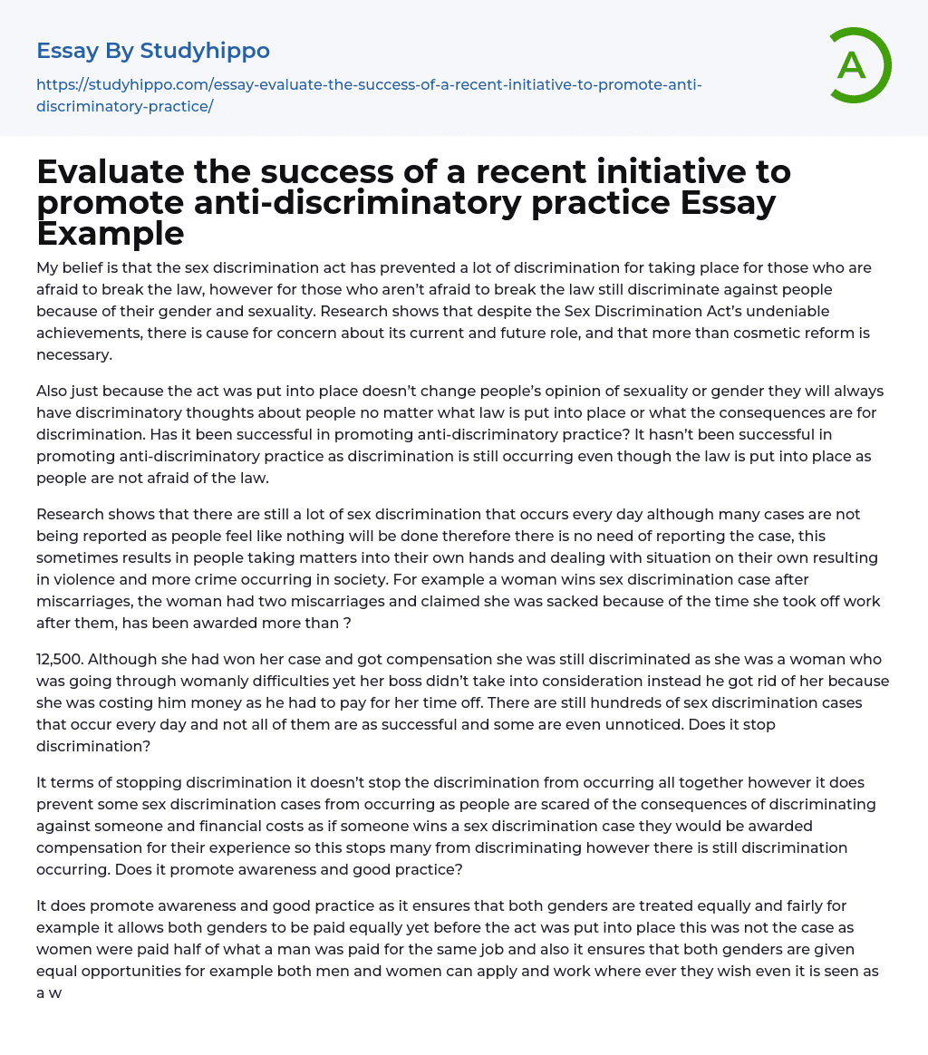 Evaluate the success of a recent initiative to promote anti-discriminatory practice Essay Example
