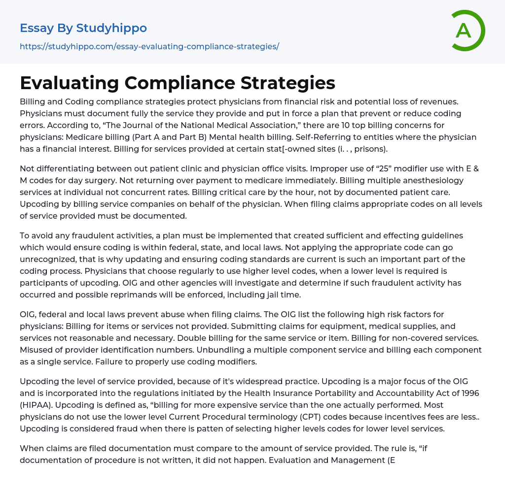 Evaluating Compliance Strategies Essay Example