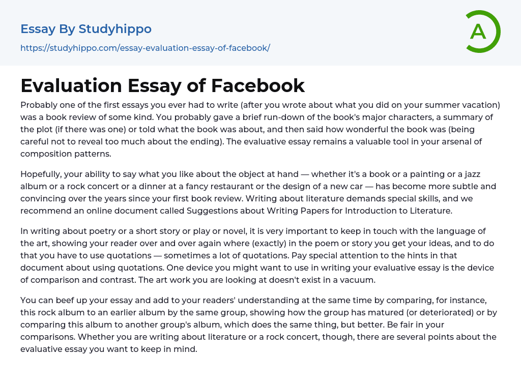 Evaluation Essay of Facebook