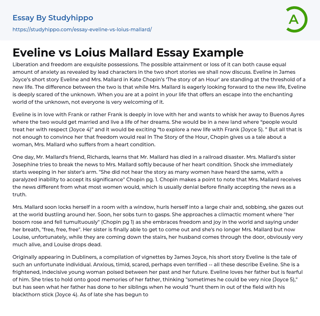 Eveline vs Loius Mallard Essay Example