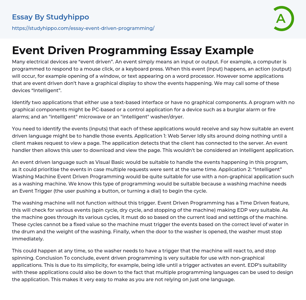 Event Driven Programming Essay Example