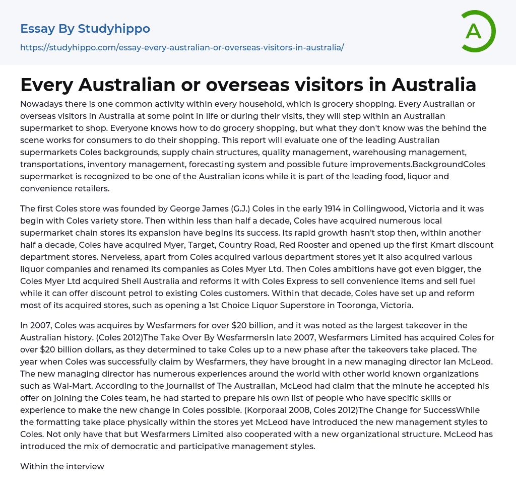 Every Australian or overseas visitors in Australia Essay Example