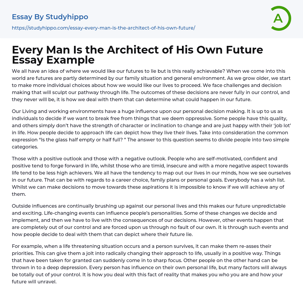 Every Man Is the Architect of His Own Future Essay Example