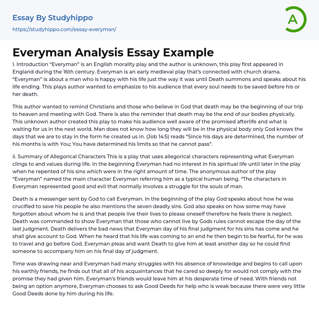 Everyman Analysis Essay Example