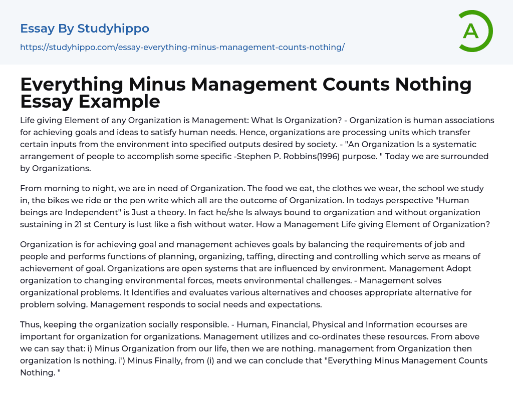 Everything Minus Management Counts Nothing Essay Example
