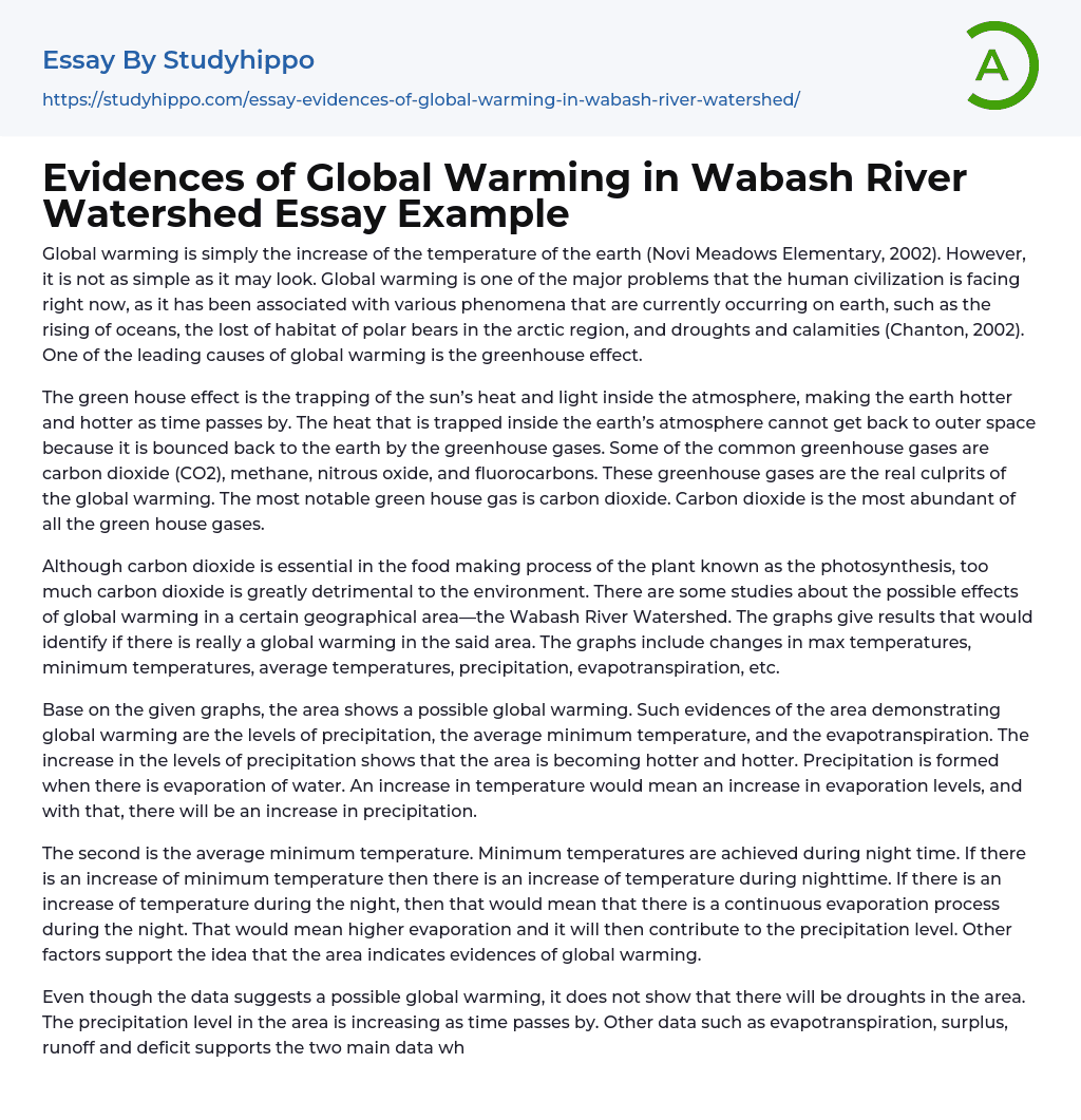 Evidences of Global Warming in Wabash River Watershed Essay Example