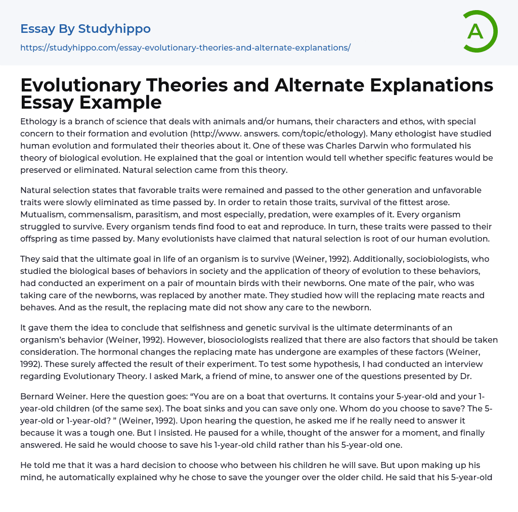 Evolutionary Theories and Alternate Explanations Essay Example