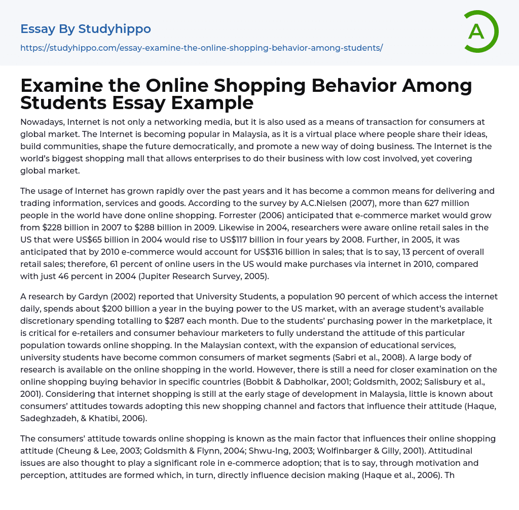 Examine the Online Shopping Behavior Among Students Essay Example