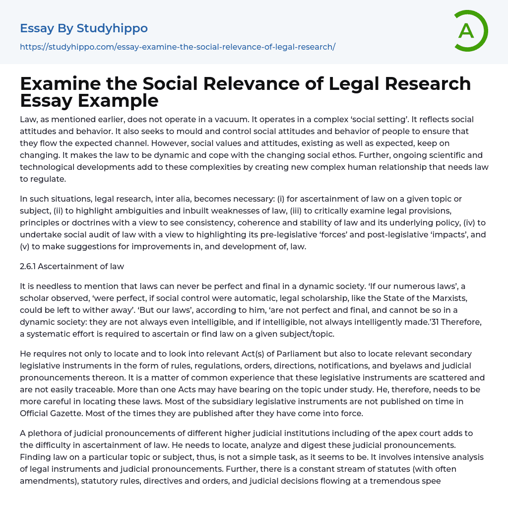 Examine the Social Relevance of Legal Research Essay Example
