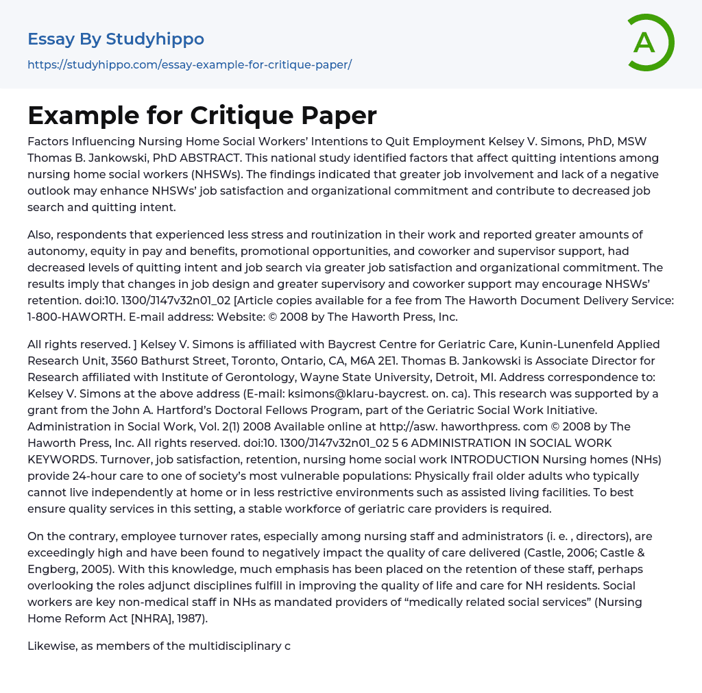 critique paper essay example