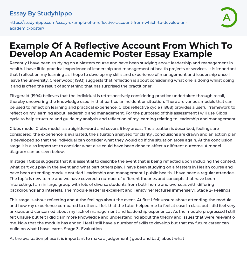 Example Of A Reflective Account From Which To Develop An Academic Poster Essay Example