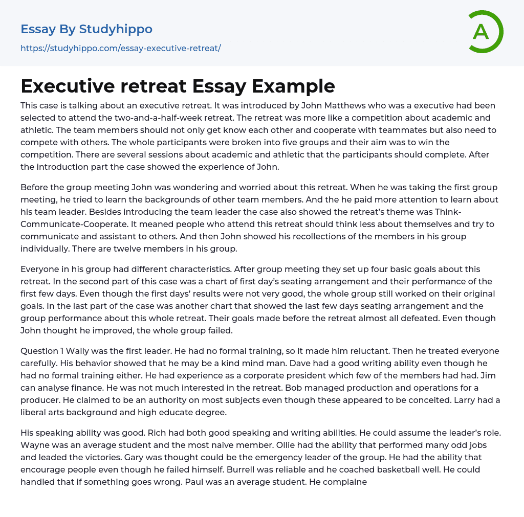 Executive retreat Essay Example