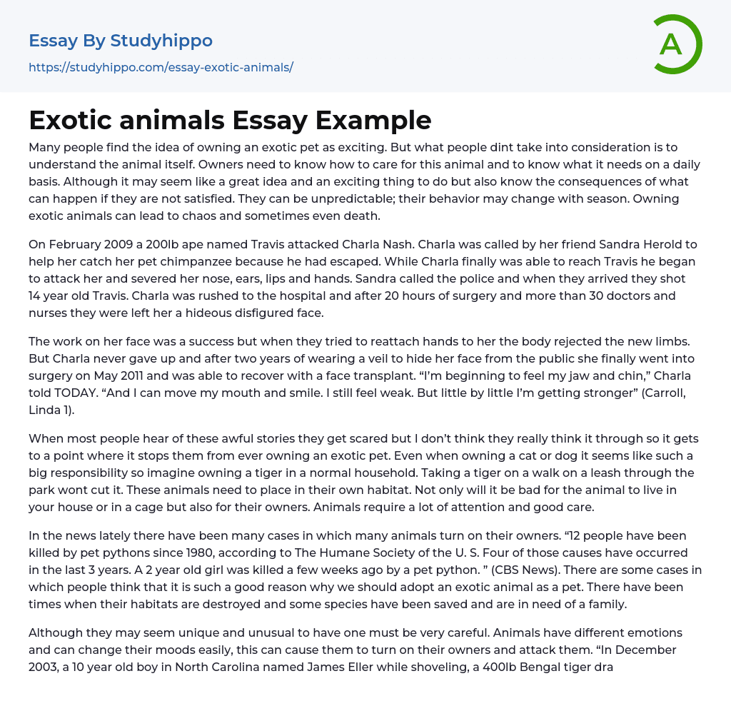 Exotic animals Essay Example