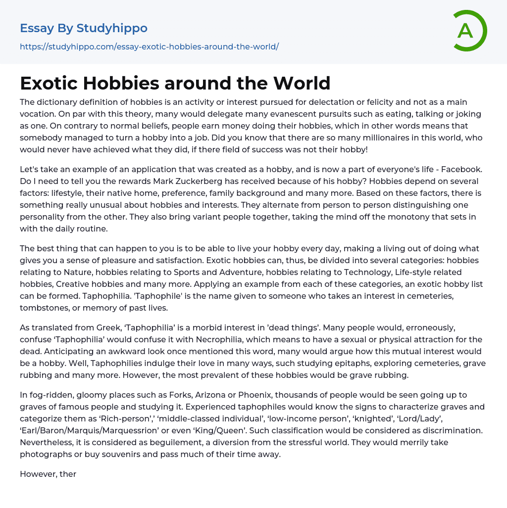 Exotic Hobbies around the World Essay Example
