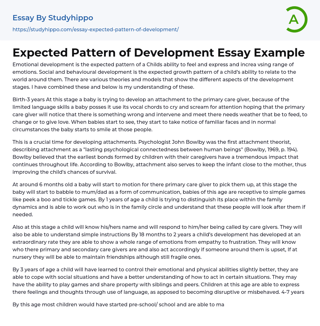 Expected Pattern of Development Essay Example