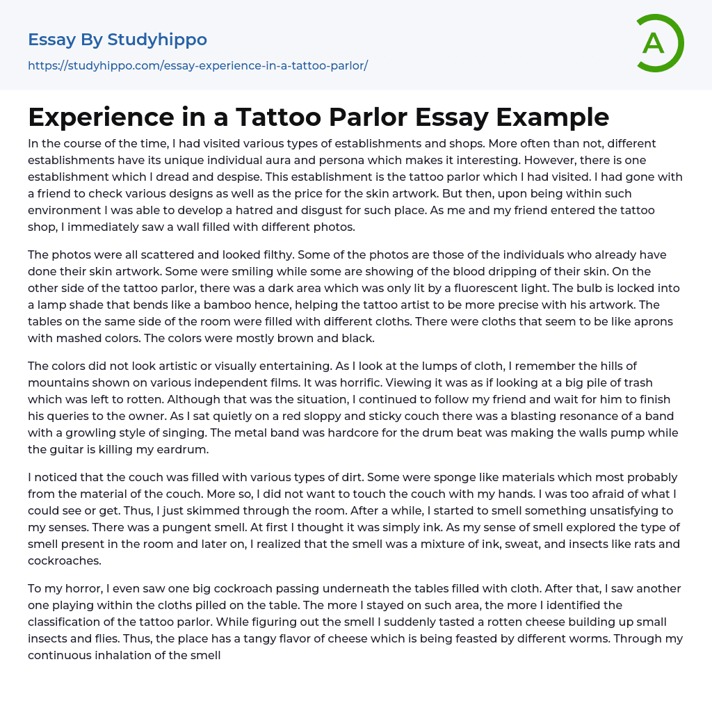 Experience in a Tattoo Parlor Essay Example