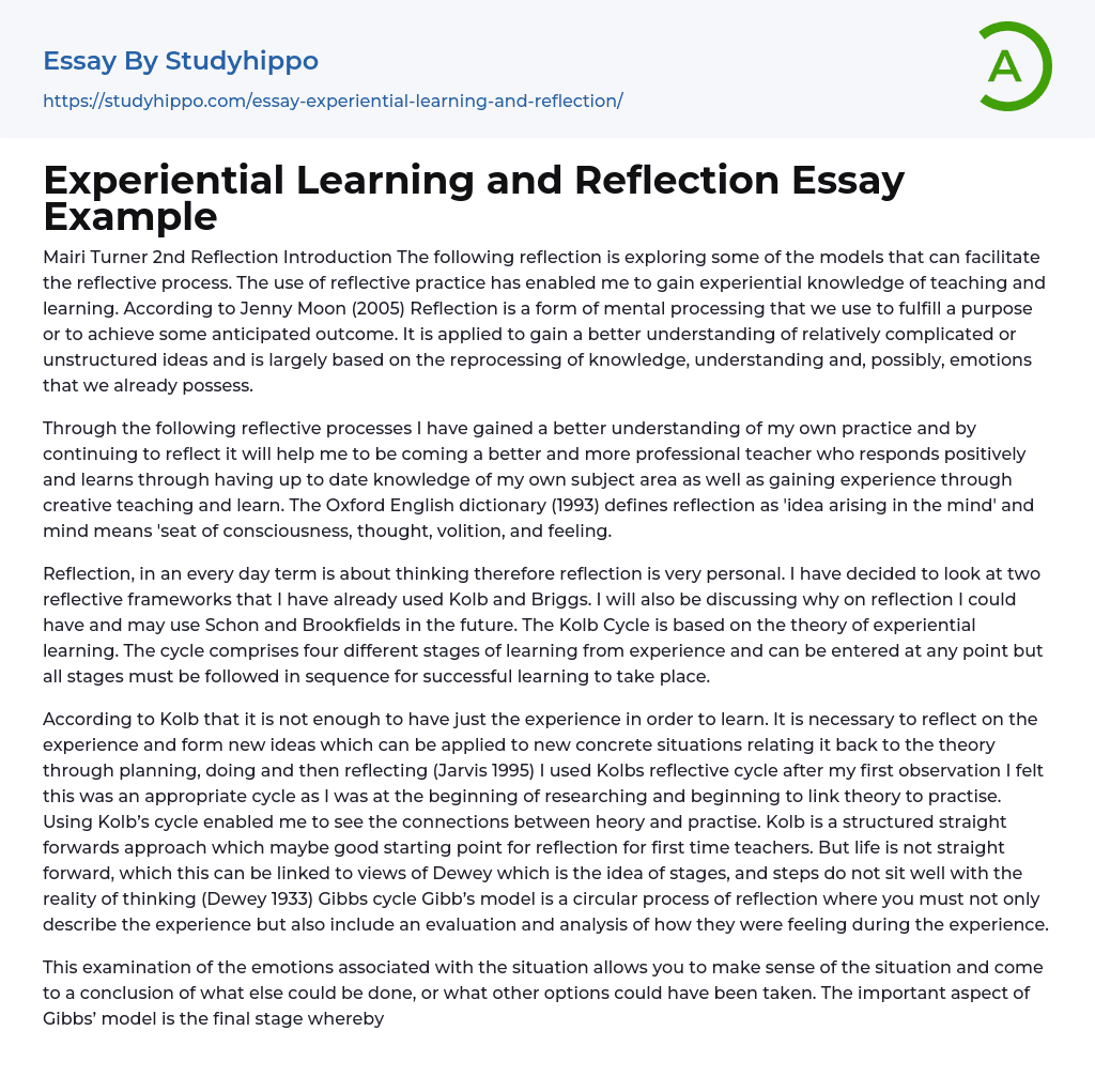 Experiential Learning and Reflection Essay Example